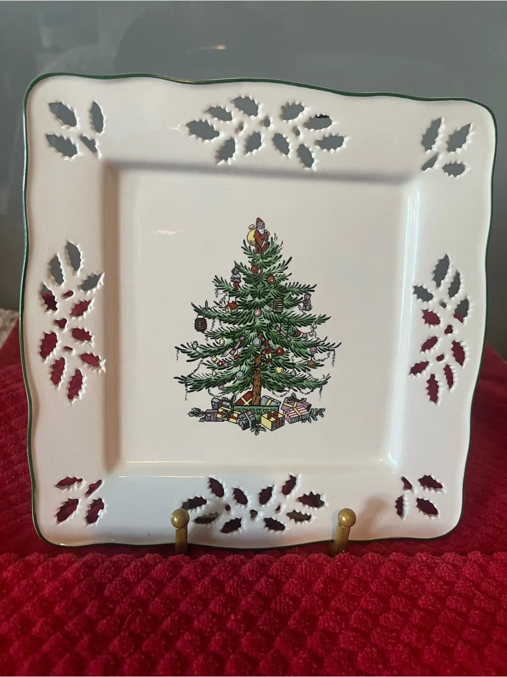 Vintage Spode Holiday Ceramic Serving Plate with Christmas Tree - White/Green534